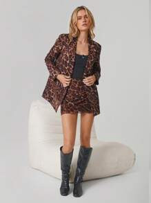 Easelle 2/ Pcs Women's Leopard Print Blazer With Skirt Suit | SHEIN