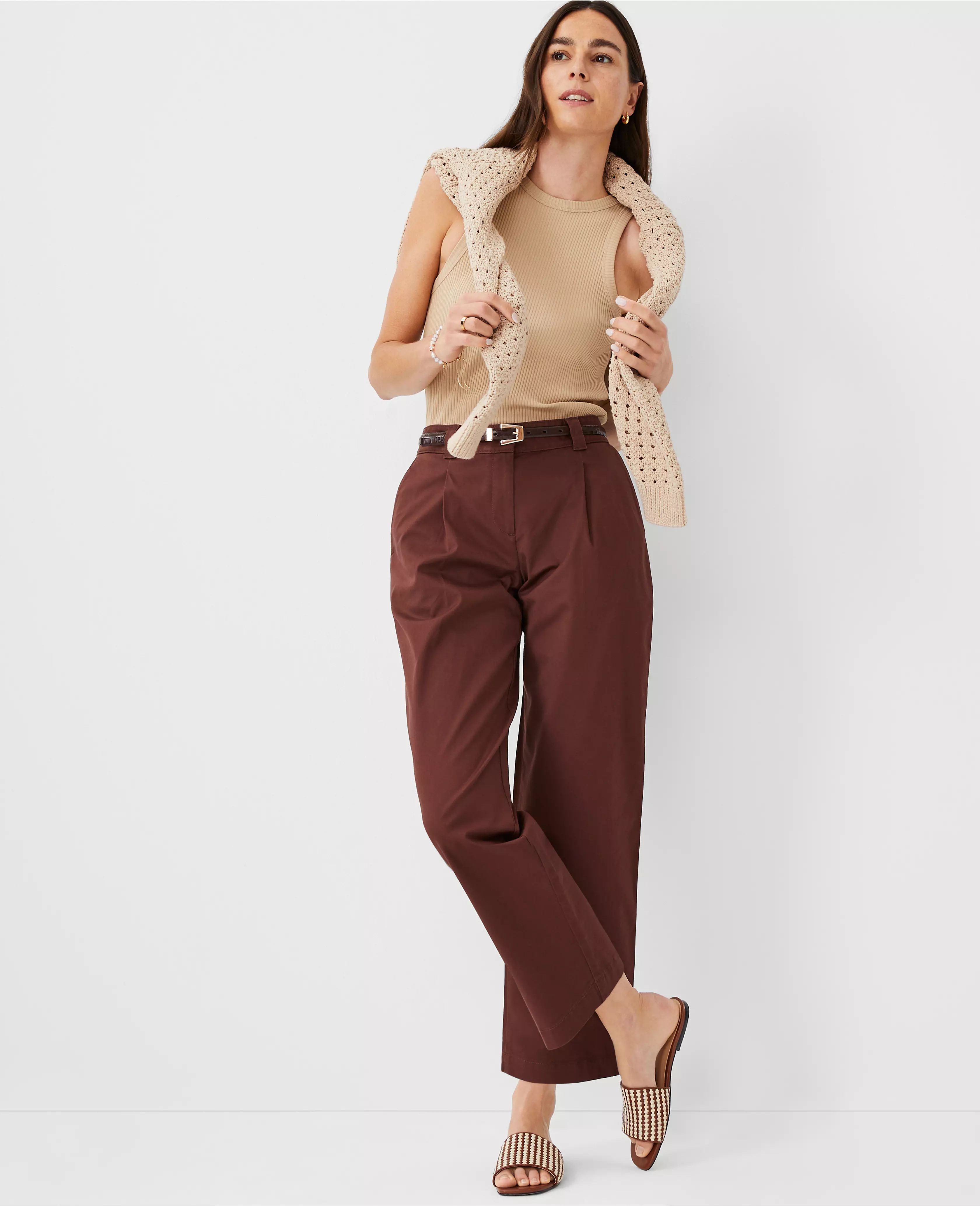 AT Weekend Relaxed Roll Cuff Straight Pants in Twill | Ann Taylor (US)