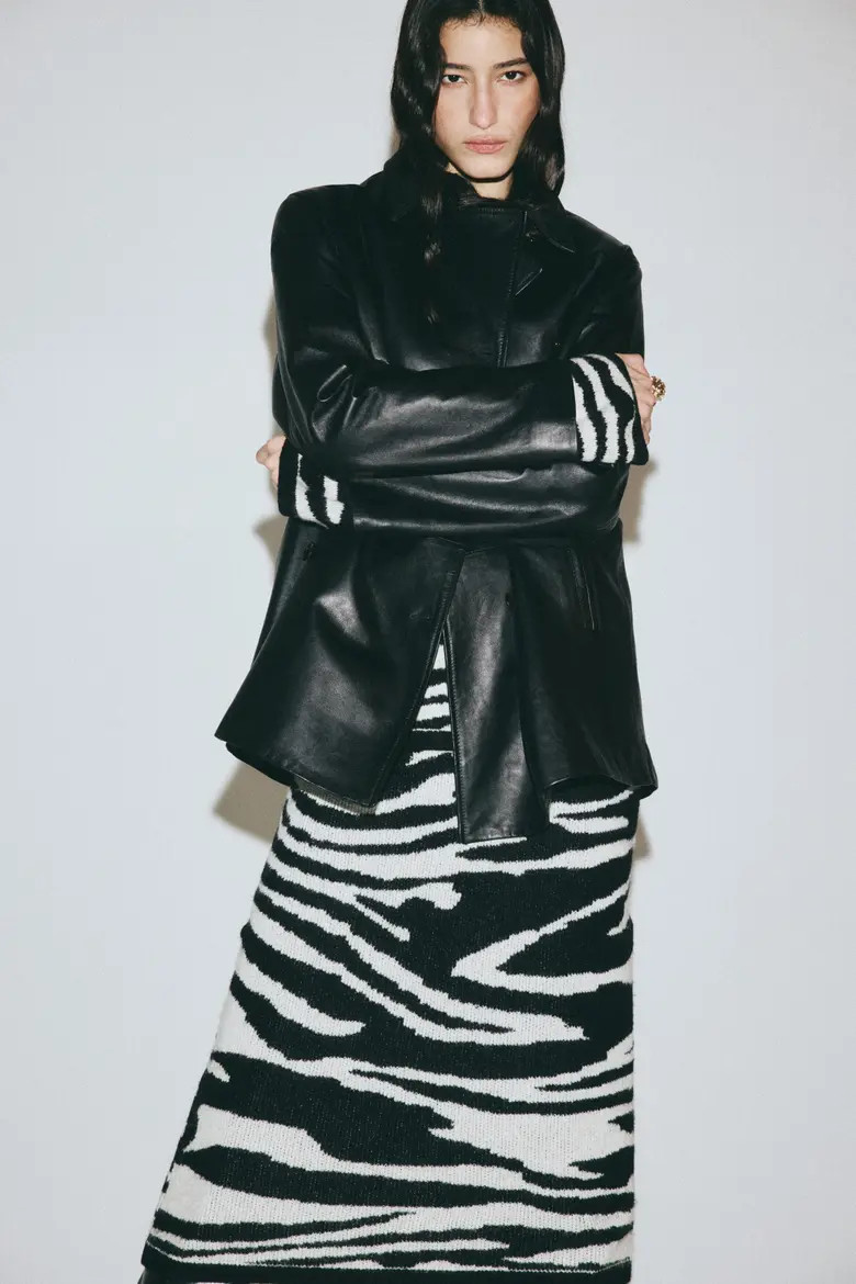 H&M Jacquard-knit Skirt in Black/zebra Print at Nordstrom, Size X-Large | Nordstrom