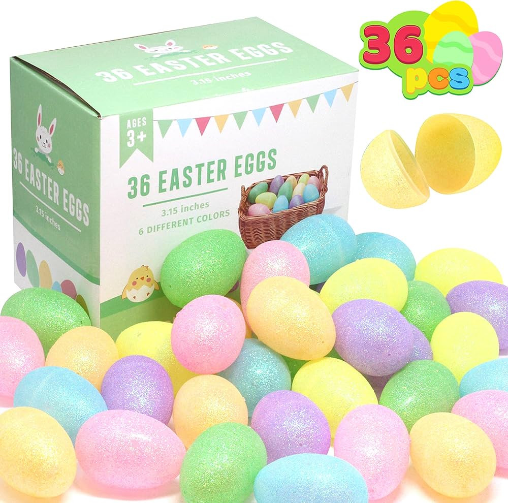 JOYIN 36 Pcs 3.15" Glittering Colorful Assortment Fillable Easter Egg Shell for Easter Egg Hunt, ... | Amazon (US)