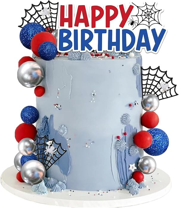Spider Cake Toppers Blue Red Silver Balls Birthday Cake Decorations for Baby Shower Birthday Cake... | Amazon (US)