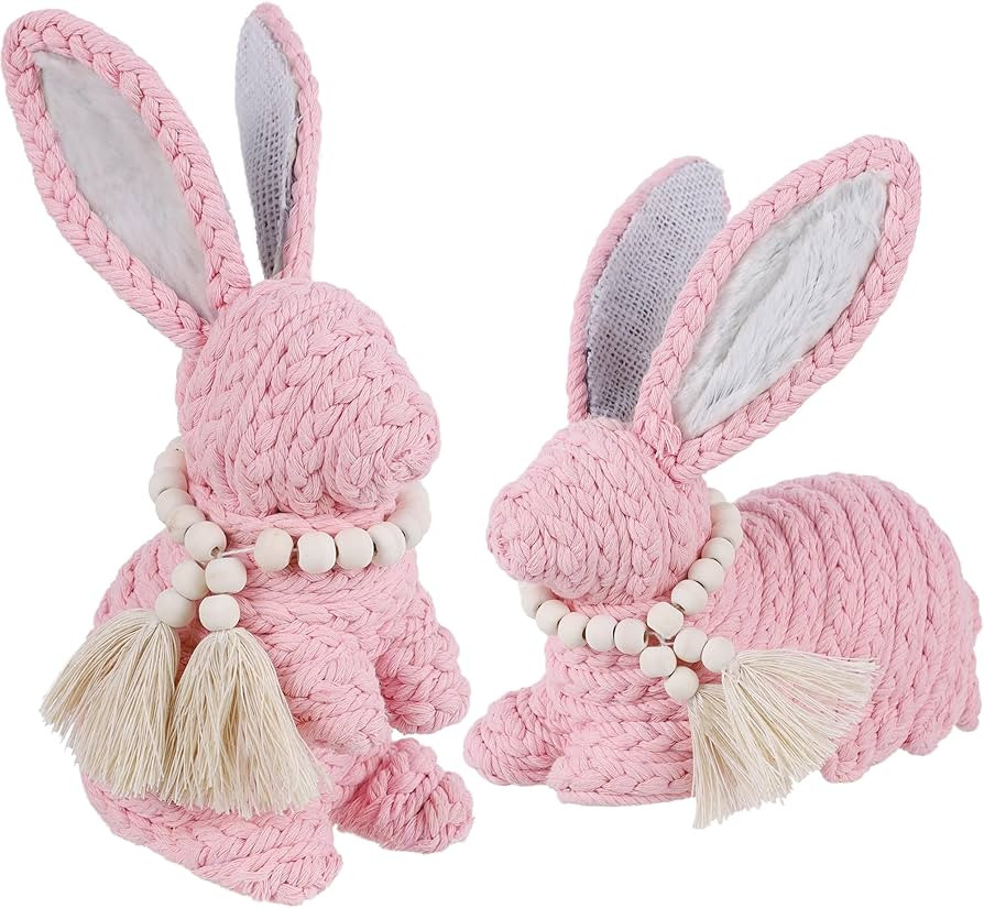 DR.DUDU 2 Pack Woven Bunny Easter Decor - Bunny Decorations for Home, Spring Rabbit Figurines for... | Amazon (US)