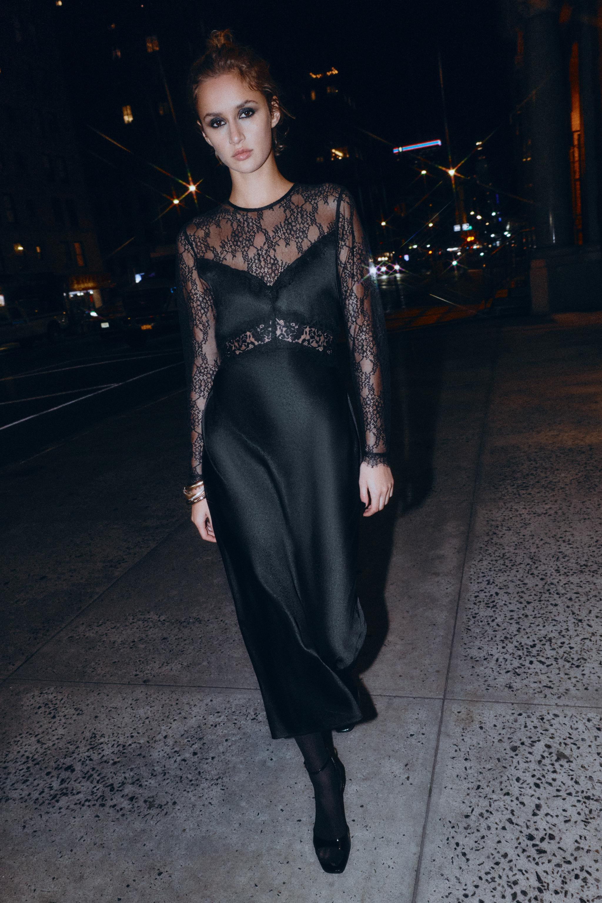 LONG COMBINATION LACE DRESS | Zara US