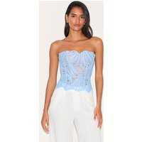 Sky Blue Textured Sheer Floral Lace Corset | PrettyLittleThing US