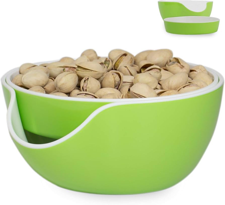 Pistachio Bowl, Snack Serving Dish, Double Peanut Bowl with Nut Seeds Shell Candy Storage, Green | Amazon (US)
