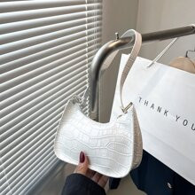 White Geometric Embossed Shoulder Bag | SHEIN