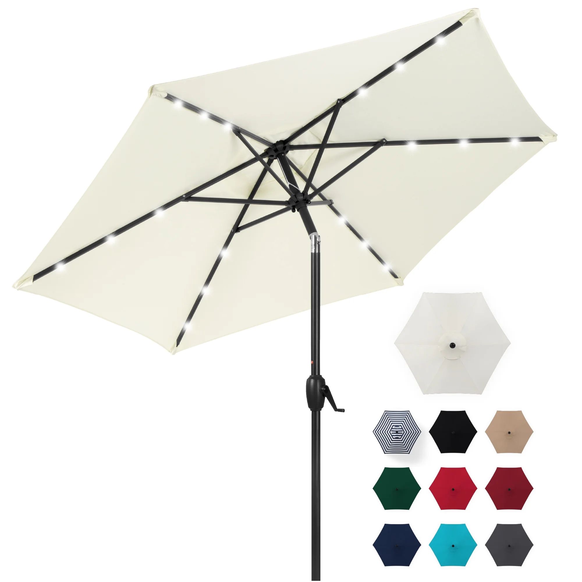 Best Choice Products 7.5ft Outdoor Solar Patio Umbrella for Deck, Pool w/ Tilt, Crank, LED Lights... | Walmart (US)