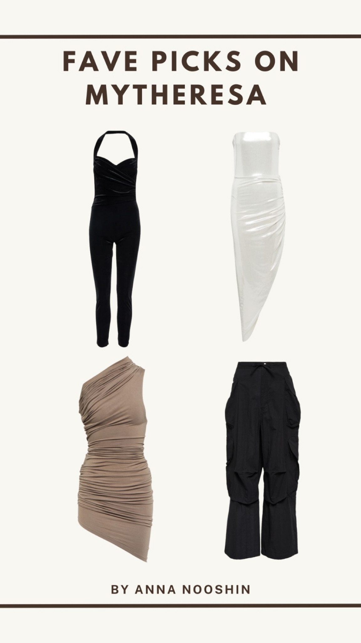 Current favorites on Mytheresa 🫶🏼

outfit inspiration, Norma Kamali, black jumpsuit, dresses, Entire Studios, asymmetric midi dress, velvet catsuit, one shoulder jersey brown mini dress, low rise black cargos.  

#LTKstyletip #LTKeurope #LTKparties