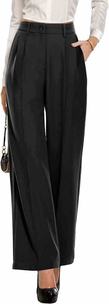 GRECERELLE Wide Leg Pants for Women Casual High Waisted Pants for Woman Business Work Trousers Pa... | Amazon (US)