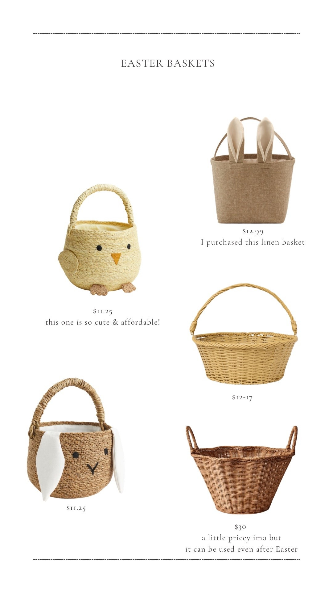 Easter baskets that I purchased/considered! 

🏷️ Easter baskets, affordable Easter finds, toddler Easter basket, spring finds 

#LTKSaleAlert #LTKHome #LTKSpringSale