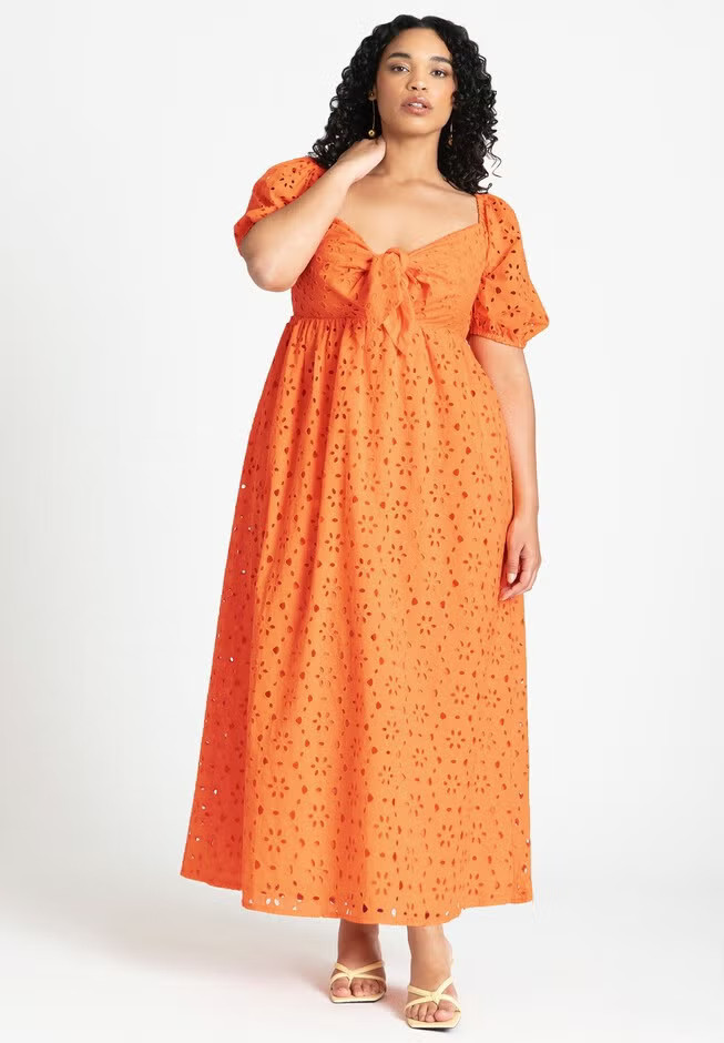 Eyelet Tie Front Maxi Dress | Eloquii