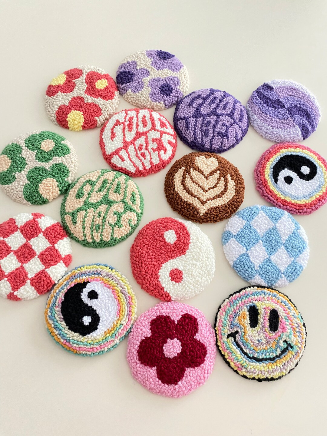 Car Coasters Set of 2 Handmade Punch Needle Car Accessories - Etsy | Etsy (US)