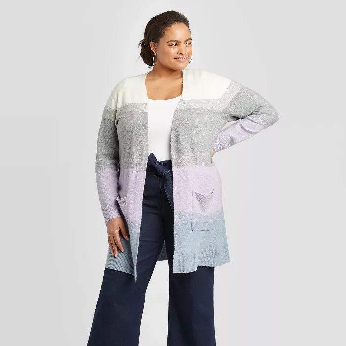 Women's Plus Size Striped Long Sleeve Open Layered Cardigan - A New Day™ | Target