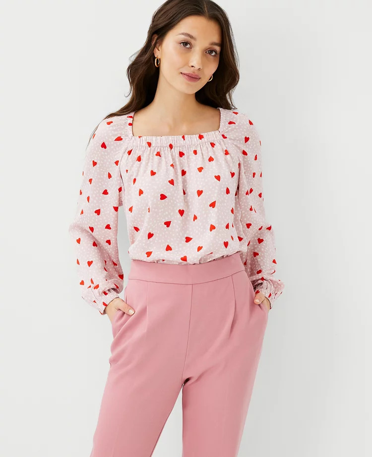Heart Elasticized Square Neck Top | Ann Taylor (US)