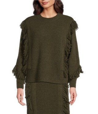 Le' AL.X Alpaca Wool Blend Knit Fringed Crew Neck Long Sleeve Pullover Coordinating Sweater | Dil... | Dillard's