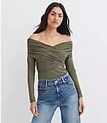 Mesh Ruched Off The Shoulder Top | LOFT