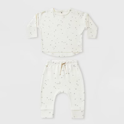 Q by Quincy Mae Baby 2pc Stars Brushed Jersey Long Sleeve Top & Pants Set - Ivory | Target