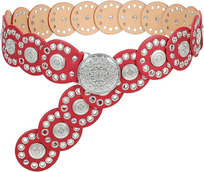 WHIPPY Western Belts for Women Vintage Disc Waist Belts Concho Leather Belts Boho Waist Belt for ... | Amazon (US)