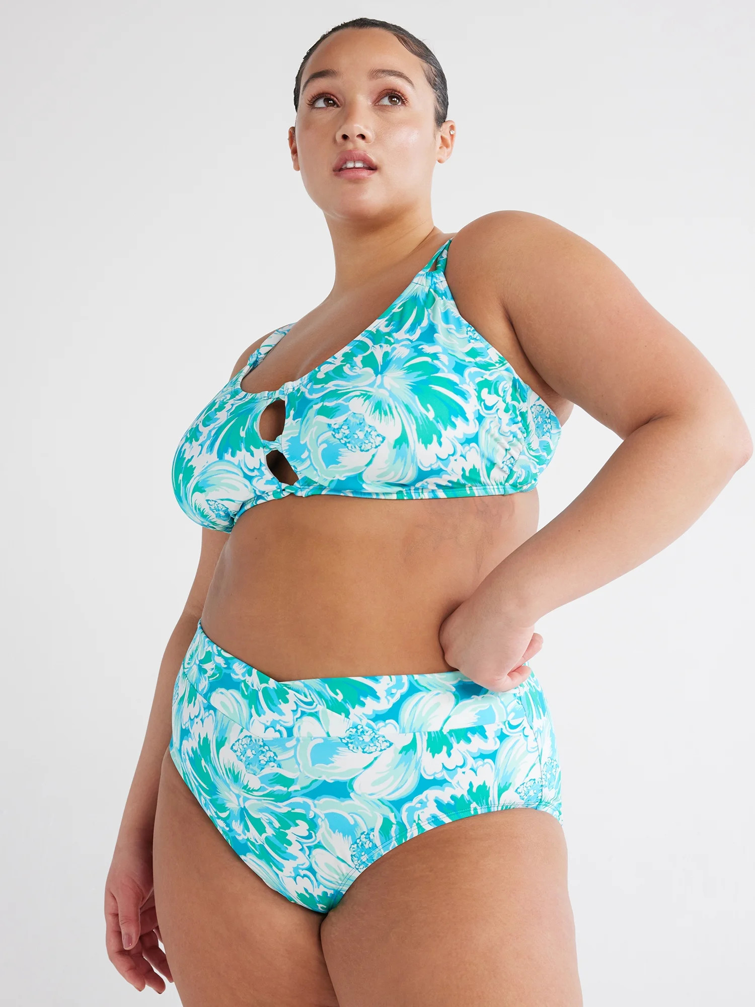 Time and Tru Women's and Women's Plus Floral Lace Up Bikini Top, Sizes XS-2X | Walmart (US)