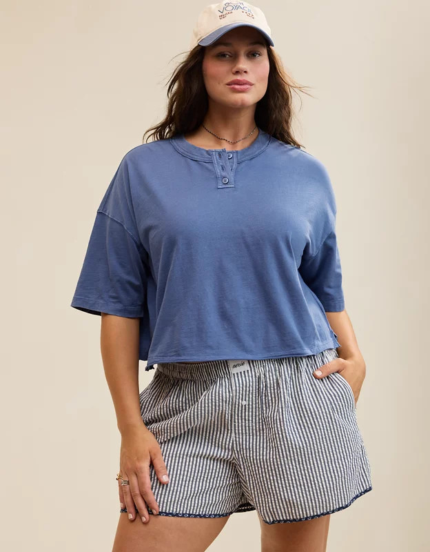 Aerie Remix Henley Cropped T-Shirt | Aerie