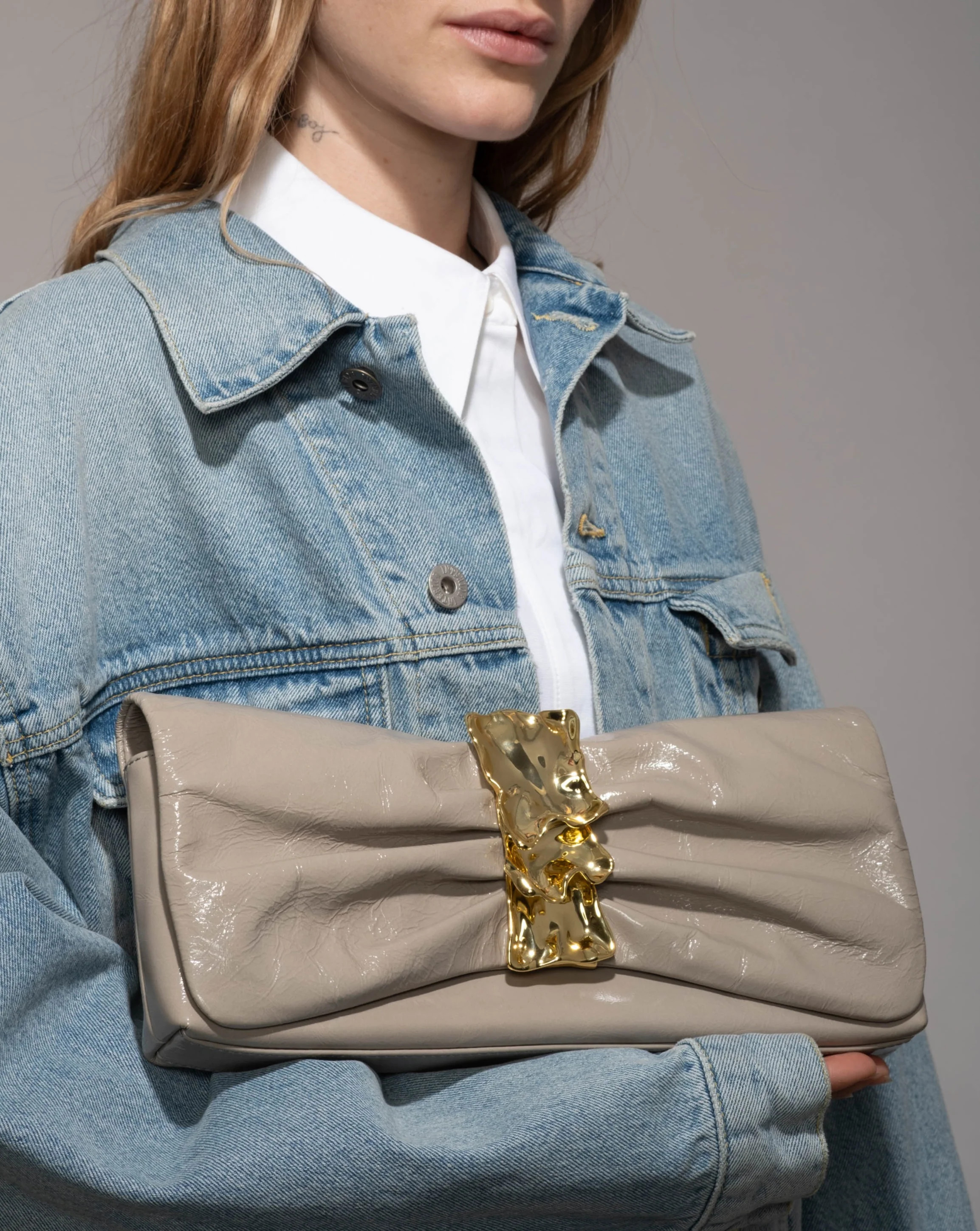 Warm Grey and Gold Ribbon Convertible Shoulder Bag | Alexis Bittar | Alexis Bittar
