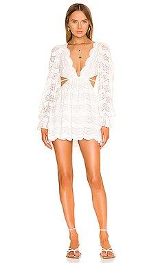 For Love & Lemons Mimi Long Sleeve Mini Dress in White from Revolve.com | Revolve Clothing (Global)