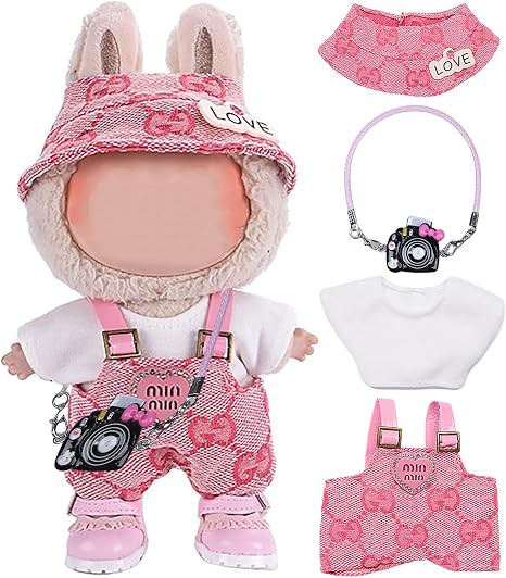 Handcrafted 4 Piece Doll Clothes Set for 17cm/15cm Labubu Dolls (No Doll) Cute Pink Outfits with ... | Amazon (US)
