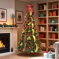 6 Foot Quick Pop-Up Christmas Tree with 200 Warm White LED Lights, Ready-Lit and Pre-Decorated wi... | Walmart (US)