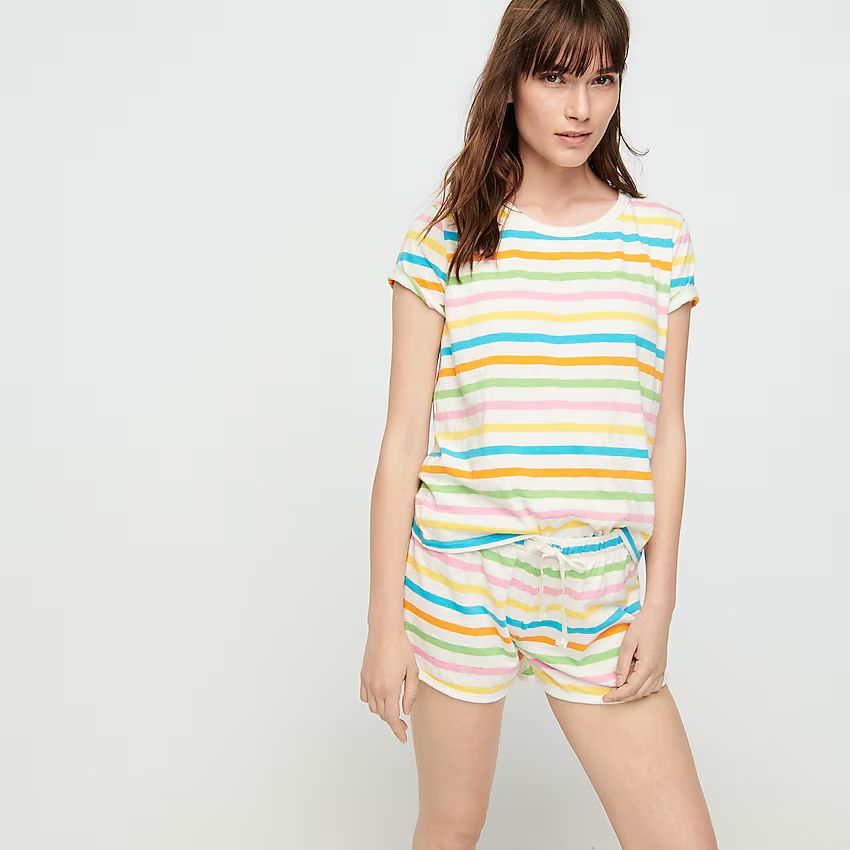 Short-sleeve pajama set in rainbow stripe | J.Crew US