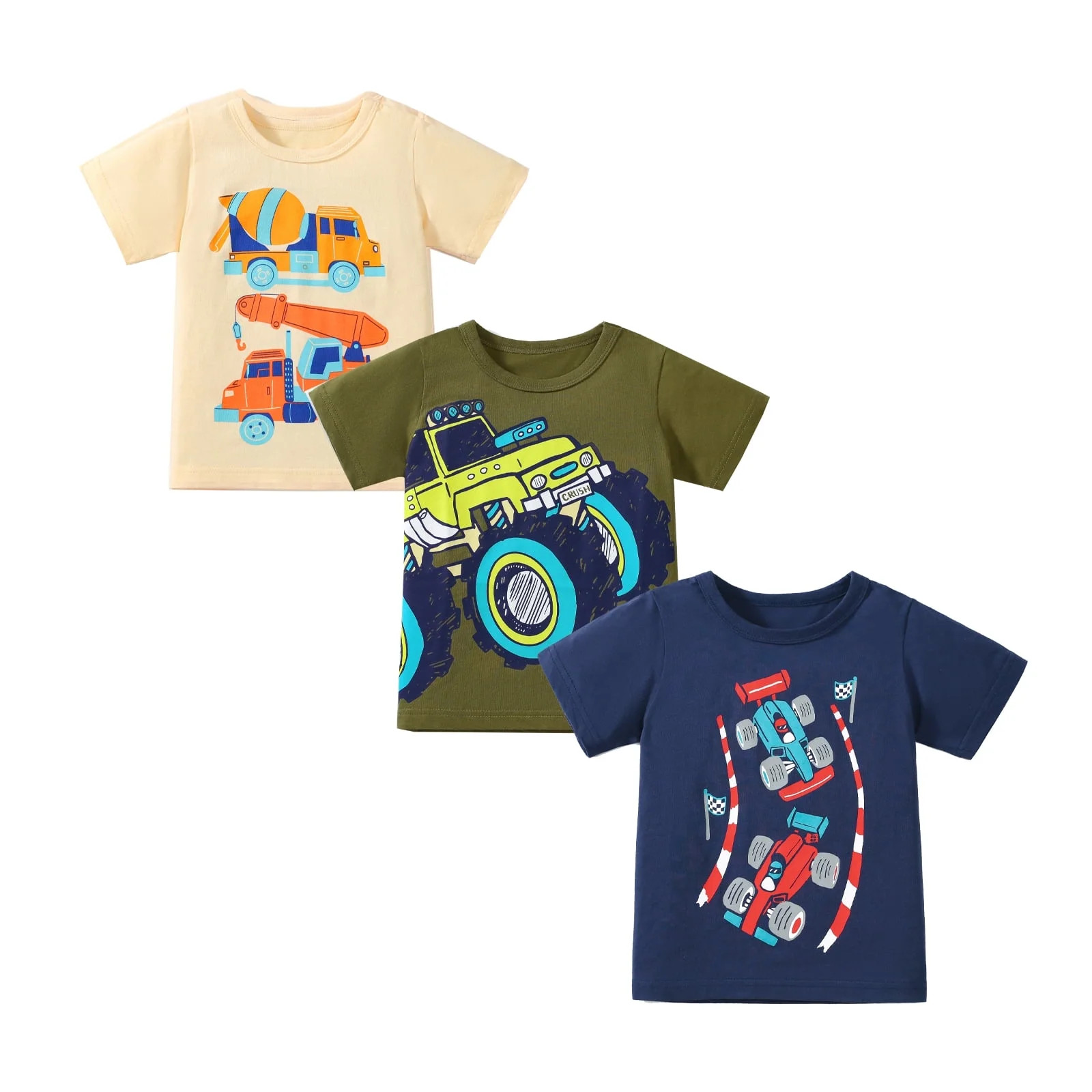 HILEELANG Toddler Boys' Short Sleeve Tees Cotton Casual Excavator Truck Crewneck Summer Top T-Shi... | Walmart (US)