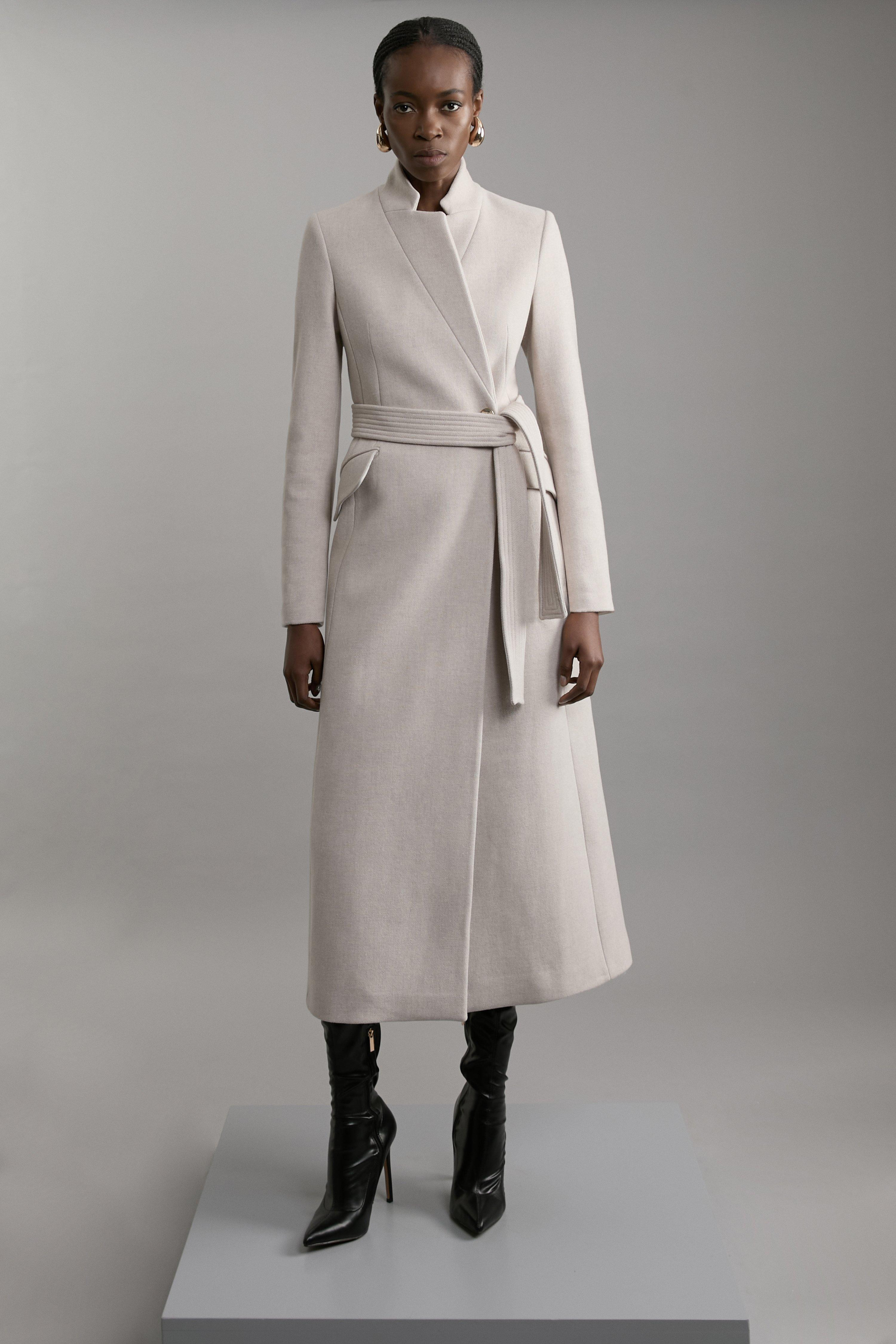 Premium Italian Manteco Wool Investment Notch Neck Tailored Midaxi Coat | Karen Millen UK + IE + DE + NL