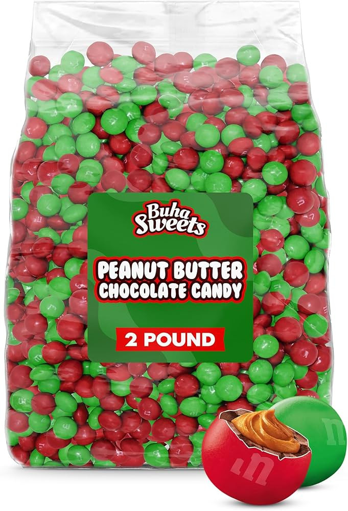 Bulk Christmas Peanut Butter Chocolate Candy 2 Pound - Red & Green Candy Coated Peanut Butter Fil... | Amazon (US)