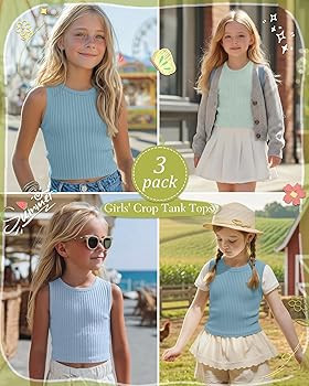 3 Pack Girls Ribbed Tank Tops Crew Neck Cropped Sleeveless Knit Shirts Slim Fit Soft Basic Casual... | Amazon (US)