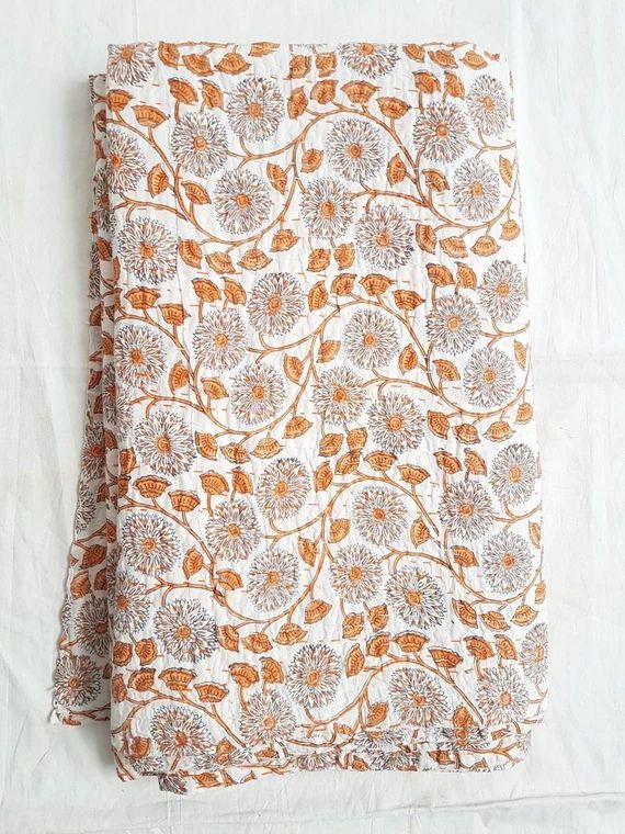 Indian Kantha Quilt Block Printed Kantha Blanket Cotton Kantha Bedspread Handmade Kantha Coverlet... | Etsy (US)