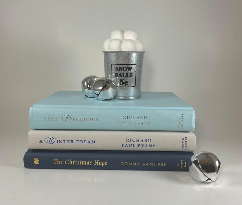 Christmas Books Real Holiday Books for Home Decor Blue Christmas Book Stack for Bookshelf Decorat... | Etsy (US)