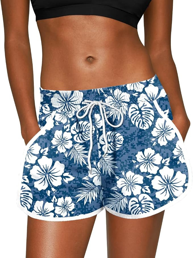 Women Summer Floral Beach Boardshorts with Pockets Swim Trunks | Amazon (US)