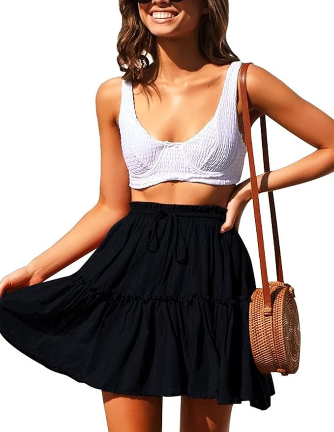 ChainJoy Womens High Waist Ruffle Skirt Boho Cute Pleated Flared Mini Skater Skirt | Amazon (US)