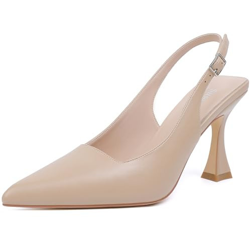Susanny Nude PU Slingback Kitten Heels Elegant Dressy Pumps for Women Closed Pointed Toe Sexy Chunky High Heels Wedding Bride Prom Party Dress Shoes 6.5 | Amazon (US)