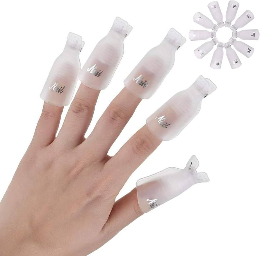 HiMo 10PC Plastic Acrylic Nail Art Soak Off Cap Clip UV Gel Polish Remover Wrap Tool (White) | Amazon (US)