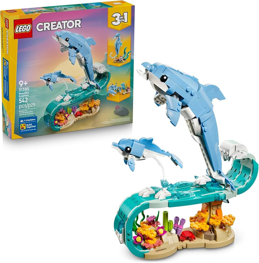 LEGO Creator 3 in 1 Sea Animals: Beautiful Dolphins Building Toy for Girls, Boys, & Kids, Ages 8+... | Amazon (US)