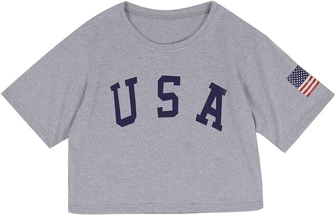 Anna-Kaci Women's Letter Print Crop Top Short Sleeve July 4th USA Flag T-Shirt | Amazon (US)