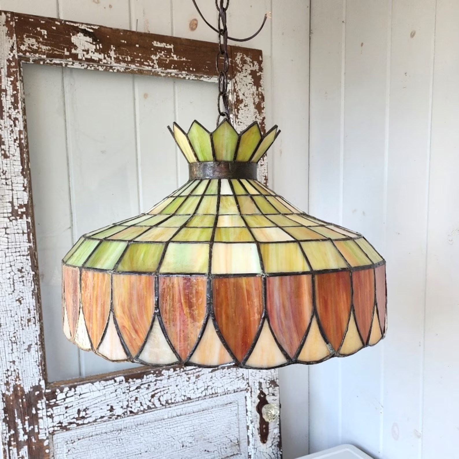 Hanging Lamp Tiffany Style-stained Glass Ceiling Chandelier in Orange and Green Kitchen and Dinin... | Etsy (US)