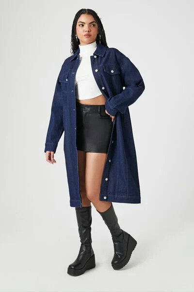 Button-Front Longline Denim Shacket | Forever 21