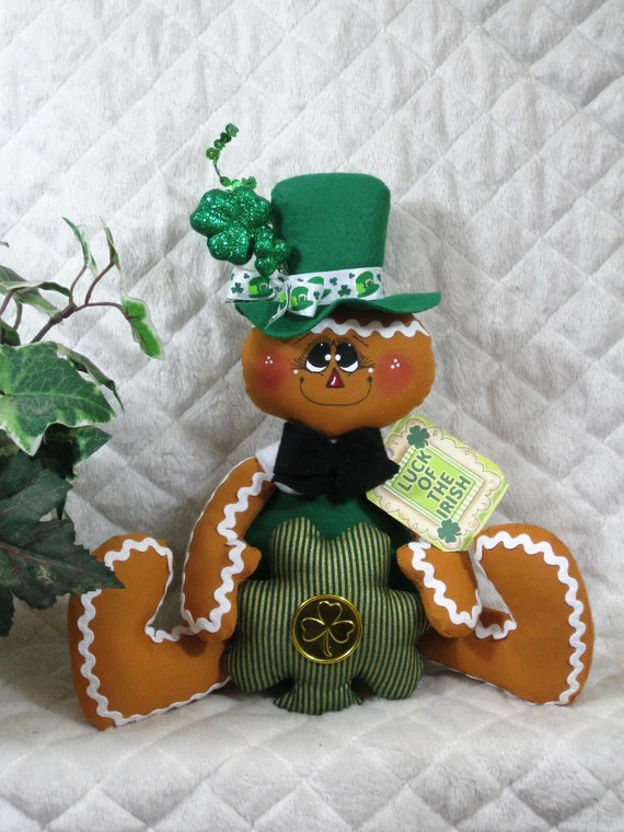 Primitive Raggedy ~ IriSh/St. Pat's ~ Gingerbread Shelf Sitter Boy Doll ~ w/Shamrock ornie ~ HaT!... | Etsy (US)