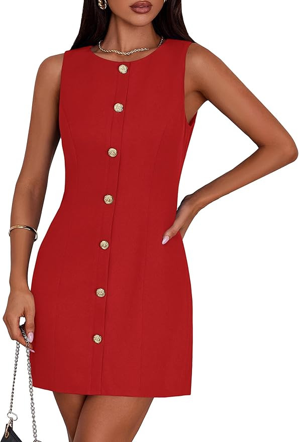 PRETTYGARDEN Work Dresses for Women 2025 Spring Business Formal Short Dress Sleeveless Button Dow... | Amazon (US)
