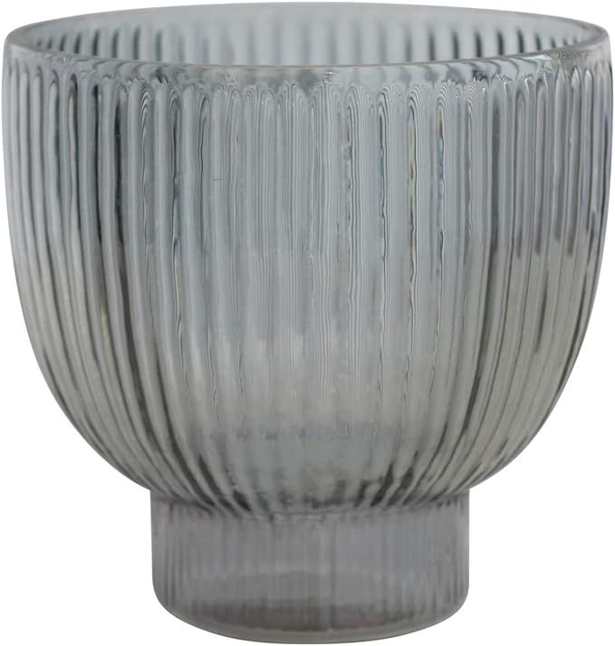 Bloomingville Modern Pleated Glass Footed Candle Holder, Grey Vase, Gray | Amazon (US)