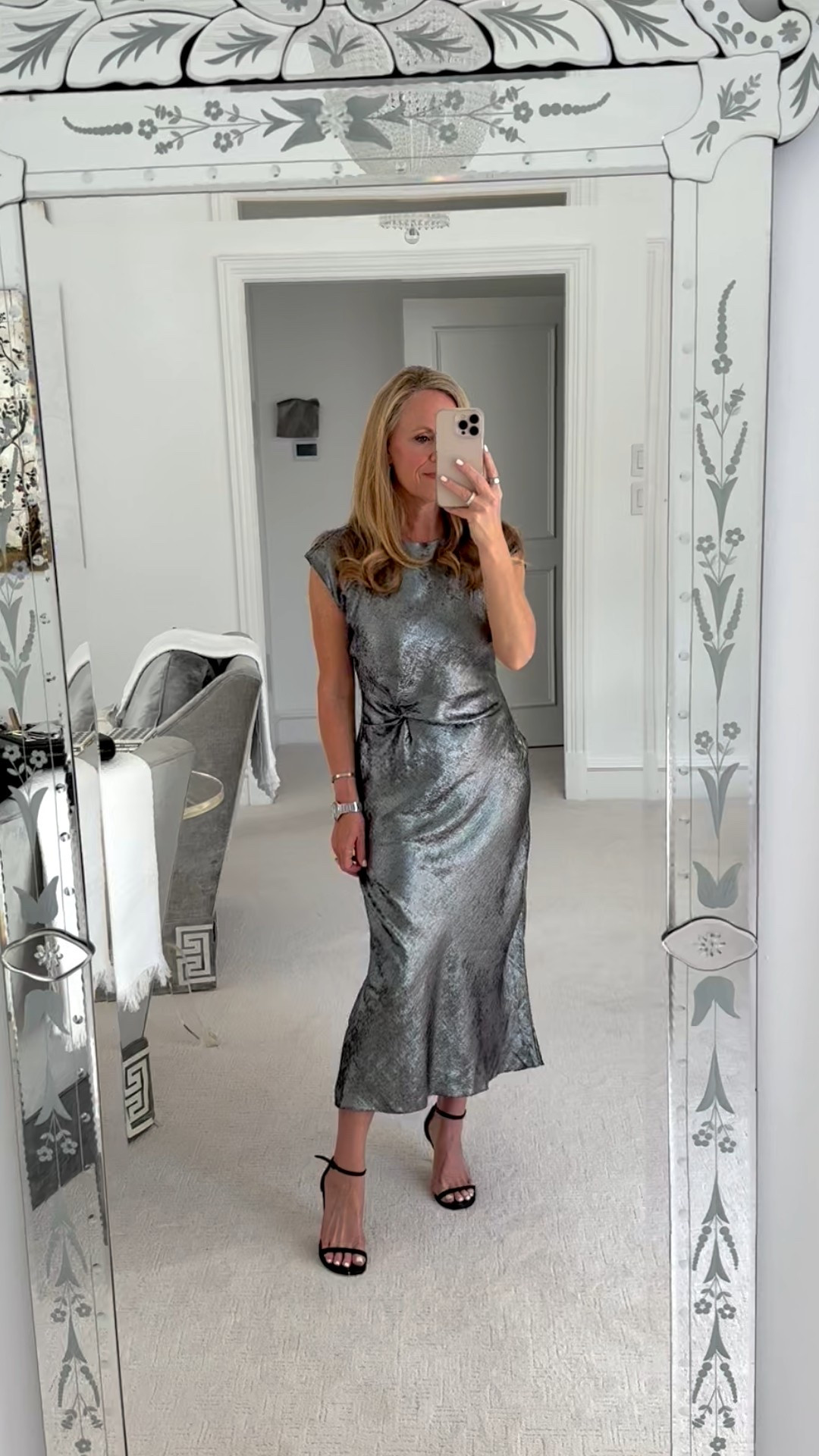Christmas Party outfit idea
Dress for a holiday party from Brochu Walker
Silas dress in obsidian metallic
It’s like a liquid silver burnished silk fabric  
Fits true to size 
Size I’m 5’2” tall wearing  XS
Pair with simple black sandals, and a black clutch 

#LTKHoliday #LTKOver40 #LTKSeasonal