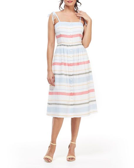 Gal Meets Glam Collection Striped Button-Down Tie-Shoulder Dress | Neiman Marcus