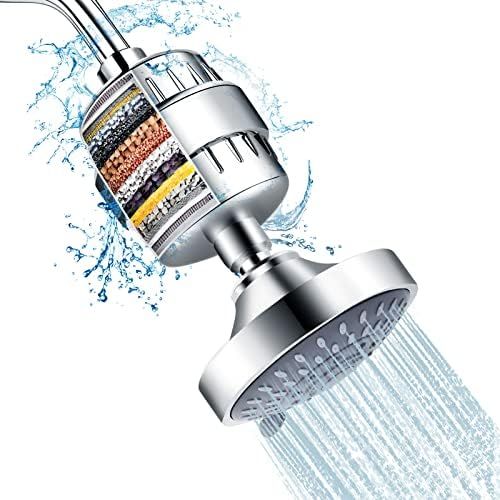 Shower Head and 15 Stage Shower Filter Combo, FEELSO High Pressure 5 Spray Settings Filtered Showerh | Amazon (US)