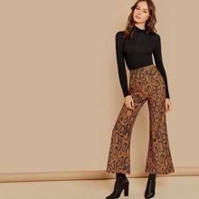 Snake Print Flared Hem Pants | SHEIN